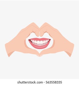 International Dentist Day. Smile in heart of hands. Flat vector stock illustration