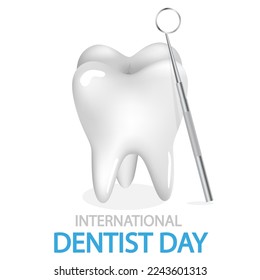 International dentist day tooth and mirror, vector art illustration.