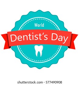 International dentist day. Vector vintage emblem, label, badge and logo on grey background