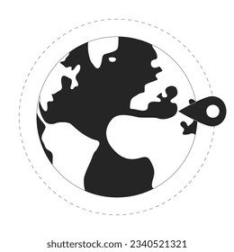International destination flat line concept vector spot illustration. Earth globe with location pin 2D cartoon flat line monochromatic objects for web UI design. Editable isolated outline hero image