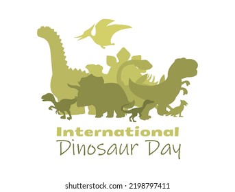 International Dinosaur Day. Horizontal poster. Vector monochrome illustration.