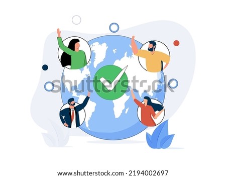 International distribution with worldwide export shipping tiny person concept. Global delivery service with warehouse chain coverage vector illustration. Large shipment network for location connection