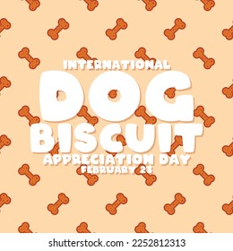 Día Internacional de la Apreciación del Biscuit Perro. 23 de febrero. Un bizcocho de perro sin mangas. Cartel, pancarta, tarjeta, fondo. Eps 10.