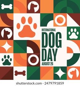 Día Internacional del Perro. 26 de agosto. Concepto de Festiva. Plantilla para fondo, Anuncio, tarjeta, cartel con inscripción de texto. Ilustración del Vector EPS10