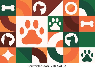 International Dog Day. August 26. Seamless geometric pattern. Template for background, banner, card, poster. Vector EPS10 illustration