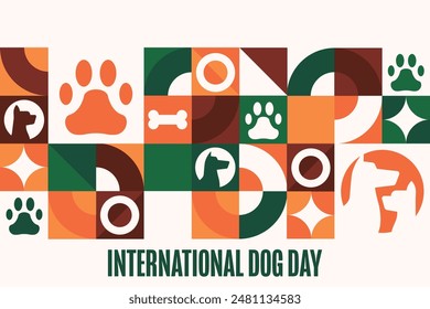 Día Internacional del Perro. 26 de agosto. Concepto de Festiva. Plantilla para fondo, Anuncio, tarjeta, cartel con inscripción de texto. Ilustración del Vector EPS10