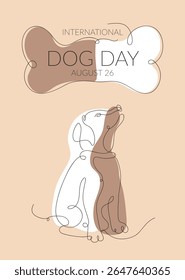 International Dog Day card design with a line art dog silhouette. Minimalistic template with a one-line dog and space for text.