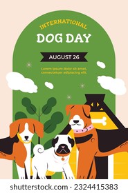 International Dog Day celebration. international dog day background. world dog day. August 26. Vector illustration. poster, banner, greeting card, flyer. Happy National Dog Day. sale. event, party.