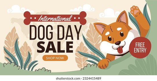 Celebración del Día Internacional del Perro. antecedentes del día internacional del perro. Día mundial del perro. 26 de agosto. Ilustración vectorial. afiche, pancarta, tarjeta de saludo, volante. Feliz Día Nacional del Perro. venta. evento, fiesta.