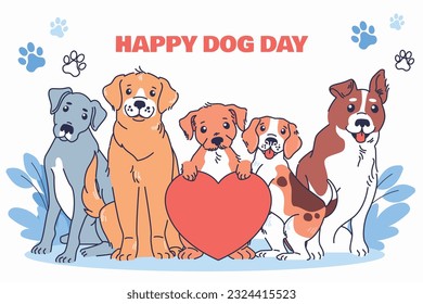 Celebración del Día Internacional del Perro. antecedentes del día internacional del perro. Día mundial del perro. 26 de agosto. Ilustración vectorial. afiche, pancarta, tarjeta de saludo, volante. Feliz Día Nacional del Perro. venta. evento, fiesta.