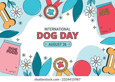 Celebración del Día Internacional del Perro. antecedentes del día internacional del perro. Día mundial del perro. 26 de agosto. Ilustración vectorial. afiche, pancarta, tarjeta de saludo, volante. Feliz Día Nacional del Perro. venta. evento, fiesta.