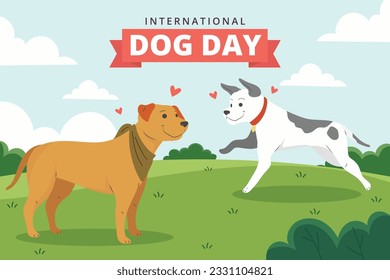 Celebración del Día Internacional del Perro. antecedentes del día internacional del perro. Día mundial del perro. 26 de agosto. Ilustración vectorial. afiche, pancarta, tarjeta de saludo, volante. Feliz Día Nacional del Perro. venta. evento, fiesta.