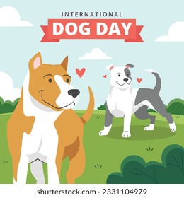 Celebración del Día Internacional del Perro. antecedentes del día internacional del perro. Día mundial del perro. 26 de agosto. Ilustración vectorial. afiche, pancarta, tarjeta de saludo, volante. Feliz Día Nacional del Perro. venta. evento, fiesta.