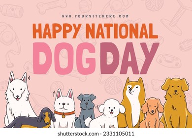 Celebración del Día Internacional del Perro. antecedentes del día internacional del perro. Día mundial del perro. 26 de agosto. Ilustración vectorial. afiche, pancarta, tarjeta de saludo, volante. Feliz Día Nacional del Perro. venta. evento, fiesta.