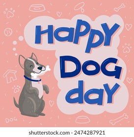 Día Internacional del Perro. Día Internacional del Perro. Día Mundial del Perro. Póster de Ilustración vectorial, Anuncio, tarjeta de felicitación, folleto.