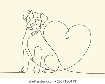 International dog day, continue line art style vector illustration.