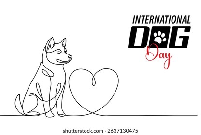 International dog day, continue line art style vector illustration.
