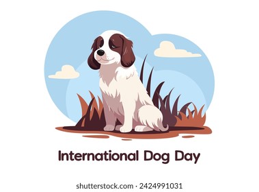 International Dog Day. Happy National Dog Day. Cute dog sitting outdoors. Happiness. National Puppy Day. Vector illustration for poster, banner, greeting card, flyer