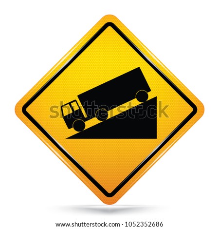 International Downhill Symbol.Yellow Warning icon on white background. Attracting attention,Compulsory, Control ,practice, Security first sign. Idea for graphic,web design,vector,EPS10.