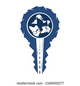 International Driving school logo design. Car key with road and steering wheel icon.