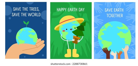 International Earth Day. Mother Earth Day cards. Environmental ecology problems and globe environmental protection. Vector illustration eco concept.