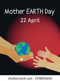 International Earth Day .Mother Give Blue Earth In Daughter Hands illustration concept