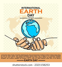 Día Internacional de la Tierra, un dibujo manual de una sola línea continuo