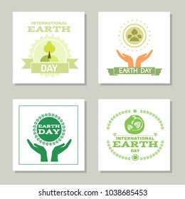 International   Earth Day.Set of  vector emblems. Template poster, banner, postcard. Green  leaves.Eco design. Vector illustration.