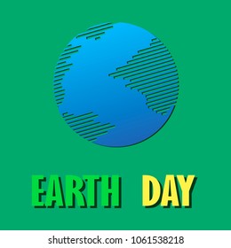 International Earth Day Vector Illustration. Blue planet icon made in minimalistic design on green background