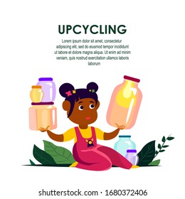 International Earth Day.Child Reuse,Utilized Plastic Bottles for Lighting.Create Ecology Support.Children in Environment Friendly Concept.Upcycling Reutilization,Reduce Waste. Flat vector illustration