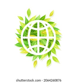 International earth globe symbol made of green leaves, logo, emblem, creative ecology sign design vector illustration