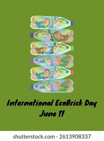 International Ecobrick Day, an idea for a vertical poster, banner or card vector illustration design about ecology shares
