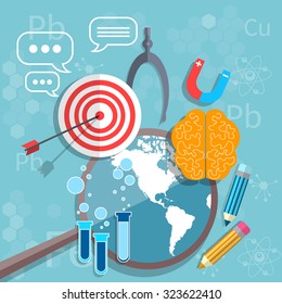 International education back to school graduation concept mathematics physics chemistry target study vector illustration  