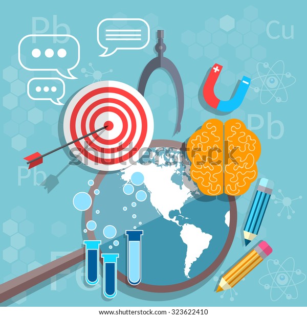 International education back to school graduation\
concept mathematics physics chemistry target study vector\
illustration  