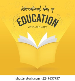International education day, 24th january, Book concept for Education, Banner, poster, social media post, vector eps 10   