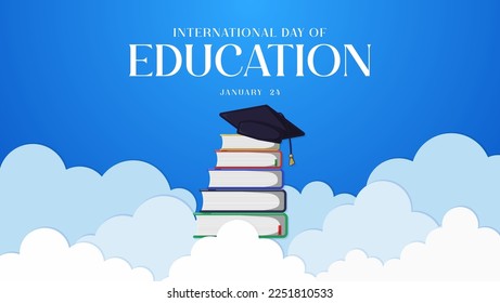 International Education Day Background. Book Shaped Vector Illustration of Ladder To Achieve in Higher Education. On January 24 . Suitable for banners, web, social media etc