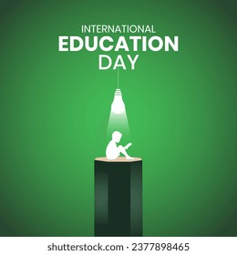 Internationaler Bildungstag. Creative Education Day Design für Banner, Poster, Social Media Post 3D Illustration