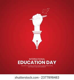 Internationaler Bildungstag. Creative Education Day Design für Banner, Poster, Social Media Post 3D Illustration