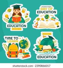 International Education Day Label Flat Cartoon Hand Drawn Templates Background Illustration