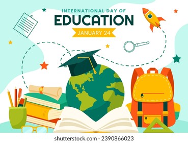 International Education Day Social Media Background Flat Cartoon Hand Drawn Templates Illustration