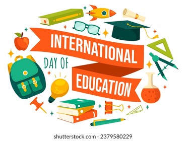 International Education Day Vector Illustration on 24 January with Student, Earth Globe and Study Element in Knowledge Flat Cartoon Background Design