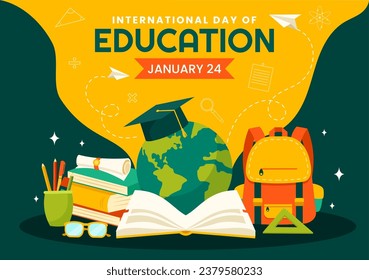 International Education Day Vector Illustration on 24 January with Student, Earth Globe and Study Element in Knowledge Flat Cartoon Background Design