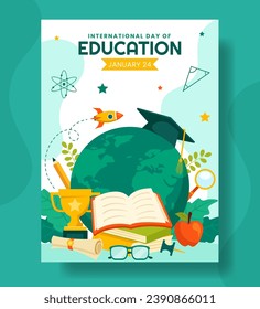 International Education Day Vertical Poster Flat Cartoon Hand Drawn Templates Background Illustration