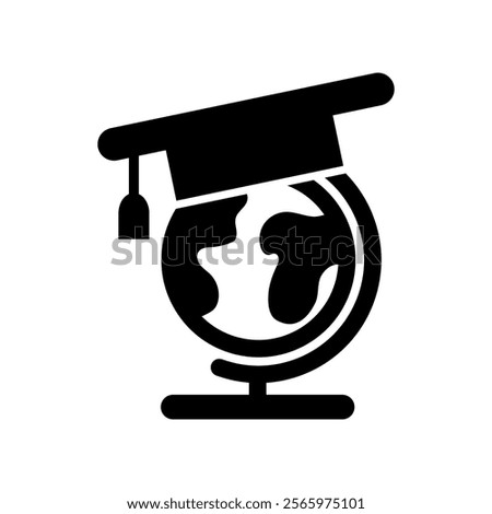 International education icon. Graduation cap perched atop a globe, symbolizing global education and international learning opportunities.