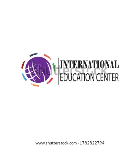 international education logo illustration of the earth, pencil. vector design template
