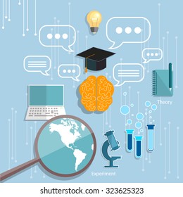International education university college school objects biology physics chemistry vector illustration      