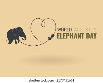 International Elephant Day August 12.Elephant paw prints and dotted line heart on colored background .