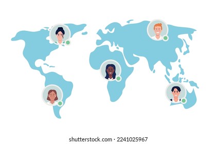 Ilustración de vectores de concepto plano del empleo internacional. Trabajador en el extranjero. Personajes editables de dibujos animados 2D sobre blanco para el diseño web. Idea creativa de la red global para sitios web, móviles, presentación