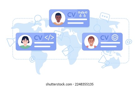 International employment flat concept vector illustration. Editable 2D cartoon characters on white for web design. Hiring abroad creative idea for website, mobile, presentation. Quicksand font used