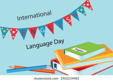 Día Internacional del Idioma Inglés. 23 de abril. Diseño   para banner, afiche, volante, tarjeta de felicitación o fondo